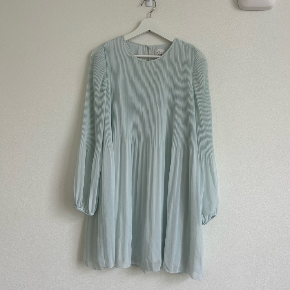 Aritzia Wilfred Icy Blue Long-Sleeve Pleated Spring Daydreamer Minidress- Small